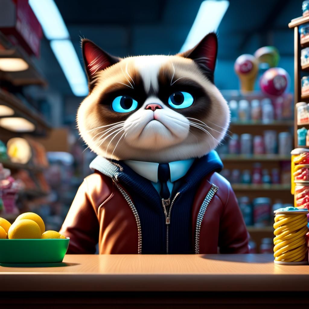 Grumpy Cat Robbery in Hyperrealistic Style