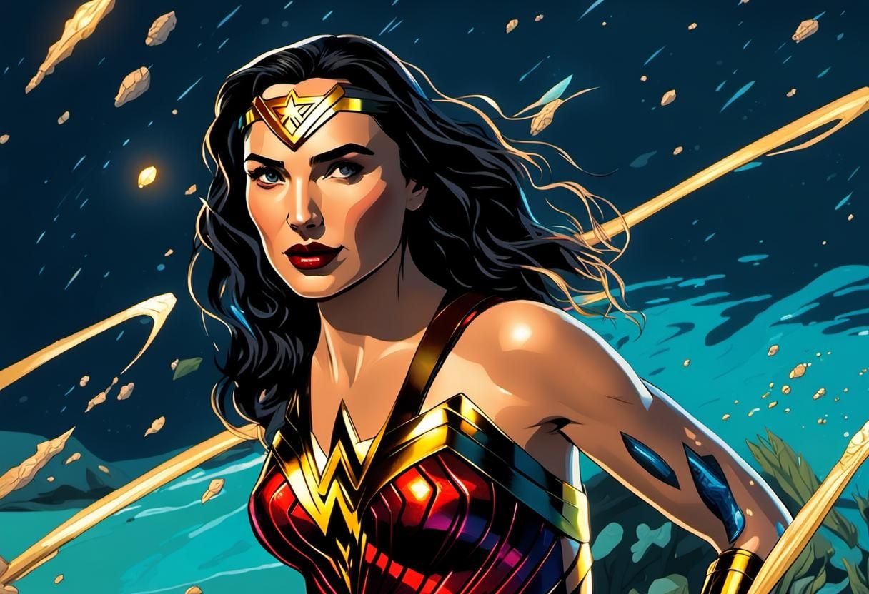 Wonder Woman on Krypton Beach with Alien Flora