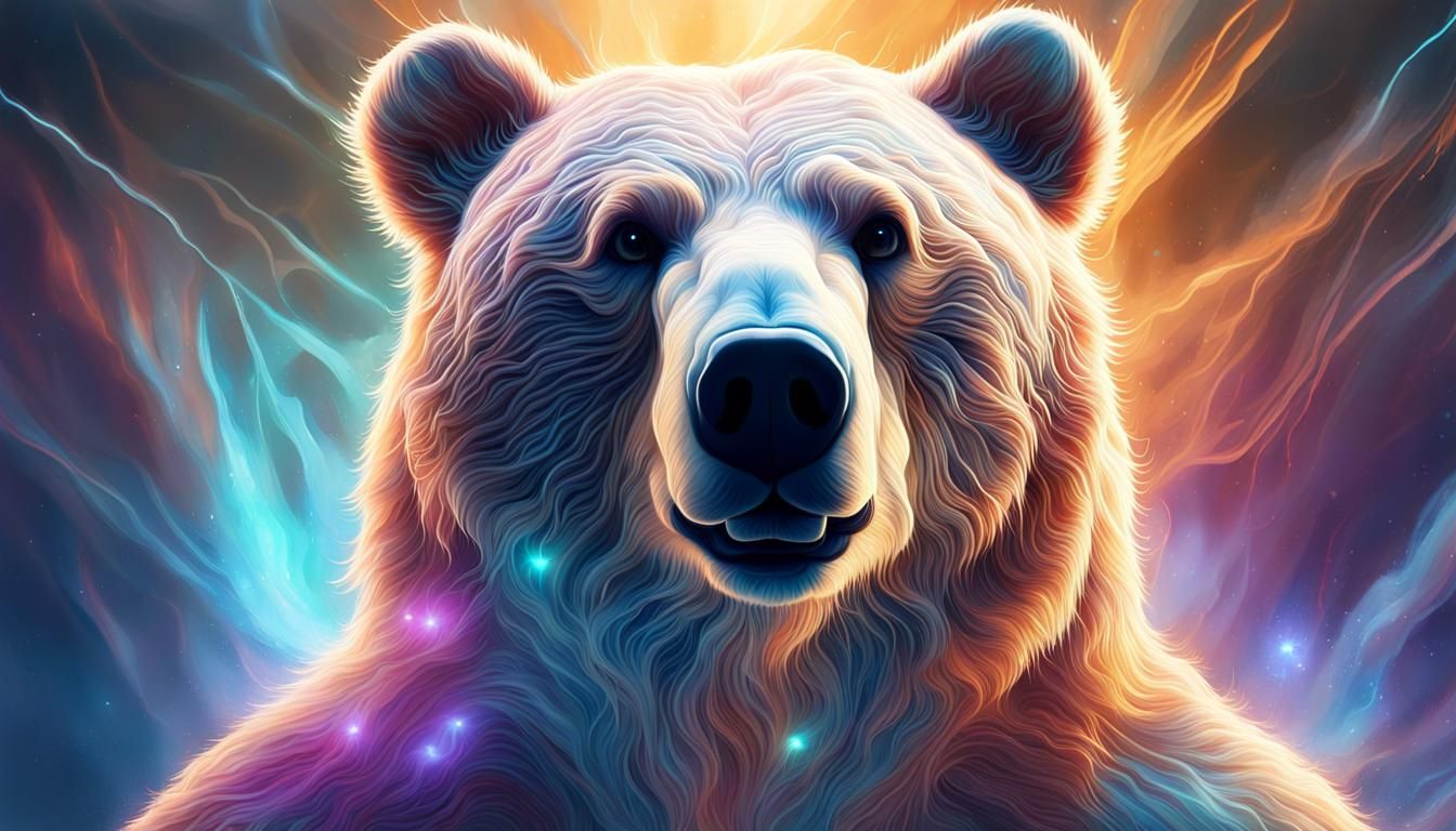 Holographic Ghost Bear Portrait in Mixed Media