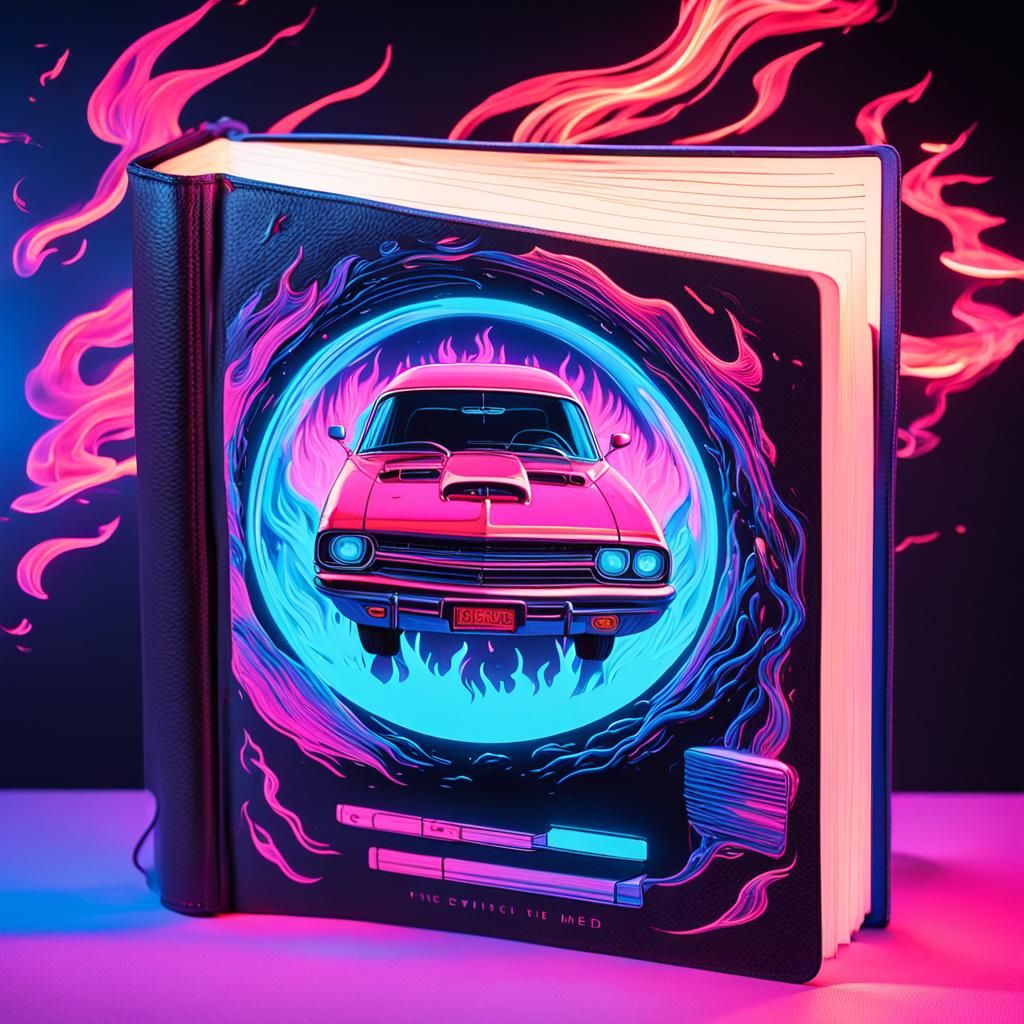 Fiery Dodge Hologram Projected from Leather Book
