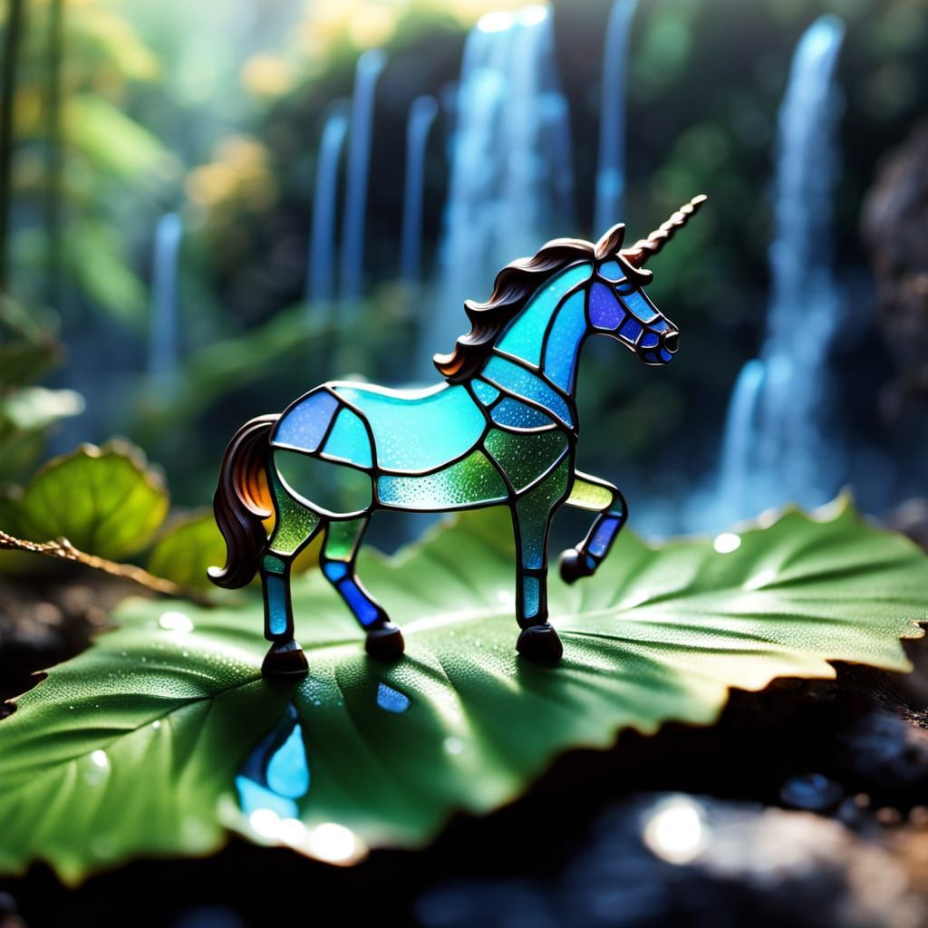 Delicate Stained Glass Unicorn in Ethereal Light