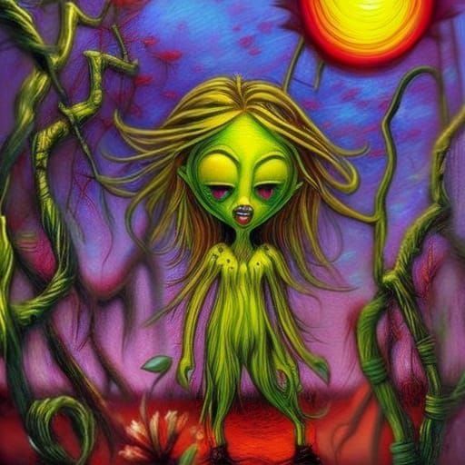 Fantasy Vines and Wheat in Neo-Impressionist Style