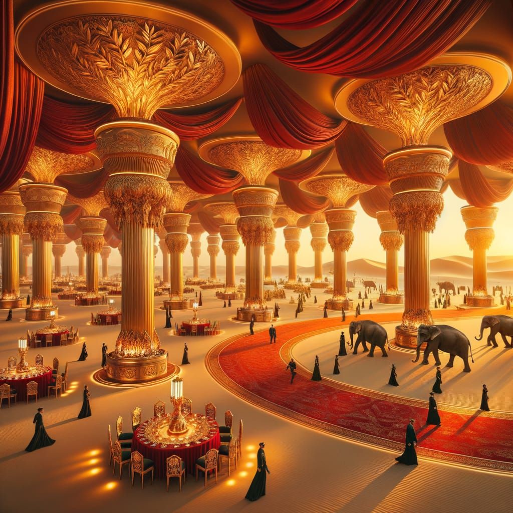 Elegant Diplomatic Ballroom with Golden Ambiance and Majesti...