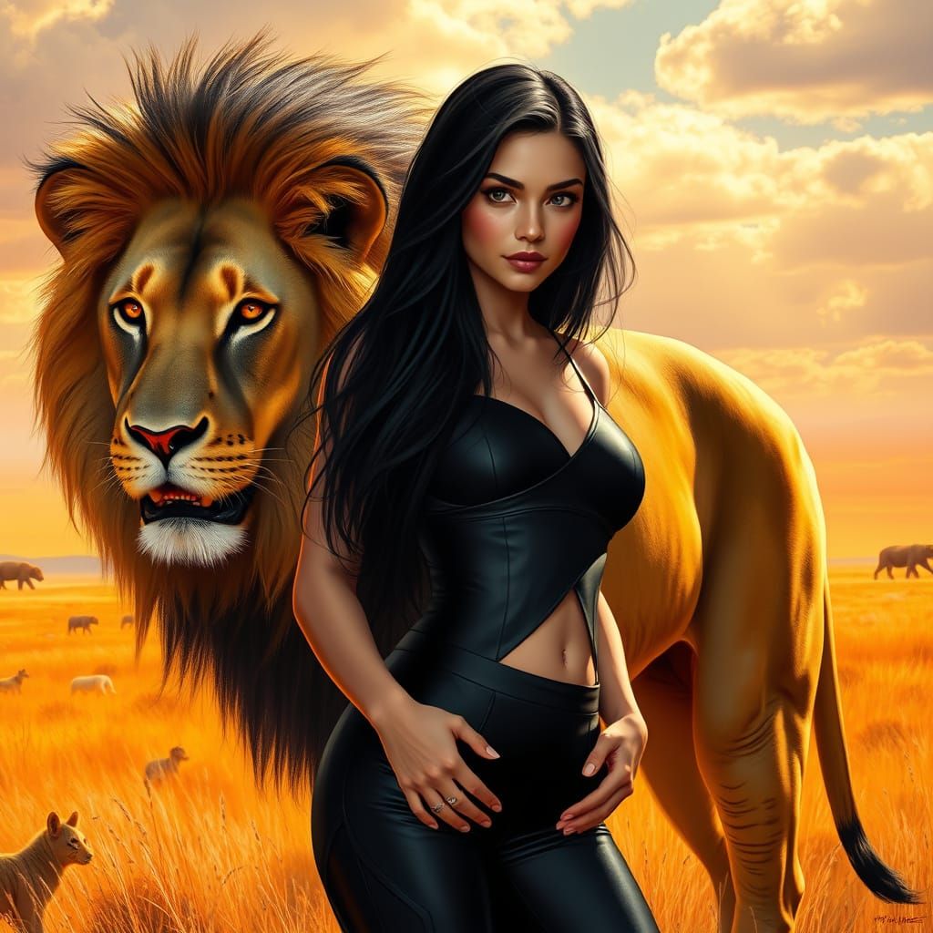 Majestic Lioness Amidst Vibrant Savannah Landscape