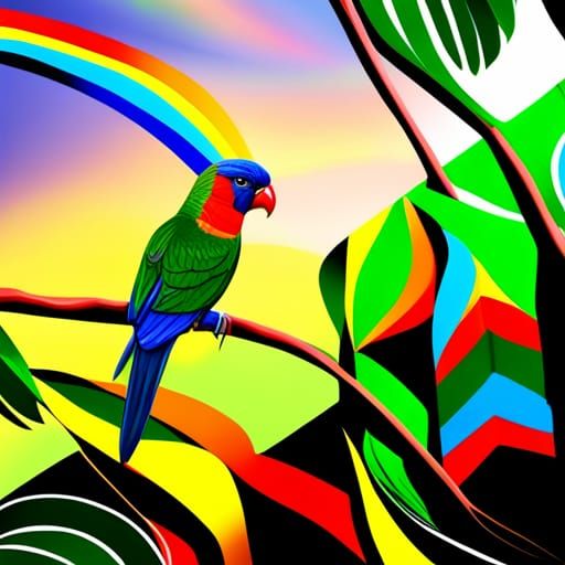 Rainbow Lorikeet in Gouache Style, Detailed Rendering