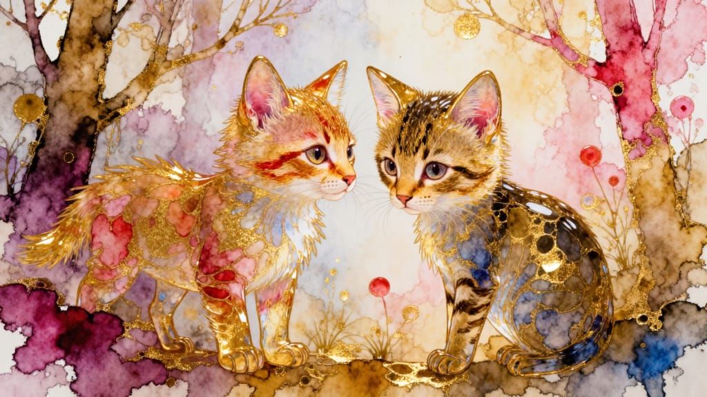 Cute Glass Animals in Watercolor and Ink Style