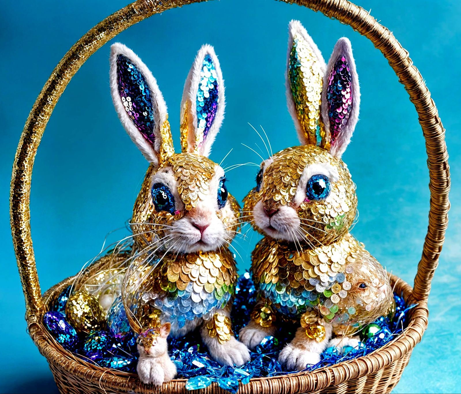 Sequin Easter Bunnies in Vibrant Basket