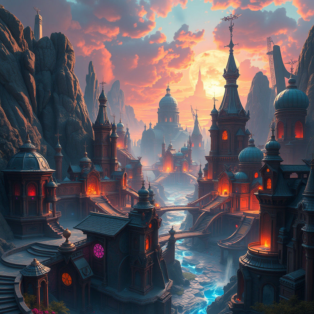 Fantasy Landscape with Ornate Architecture