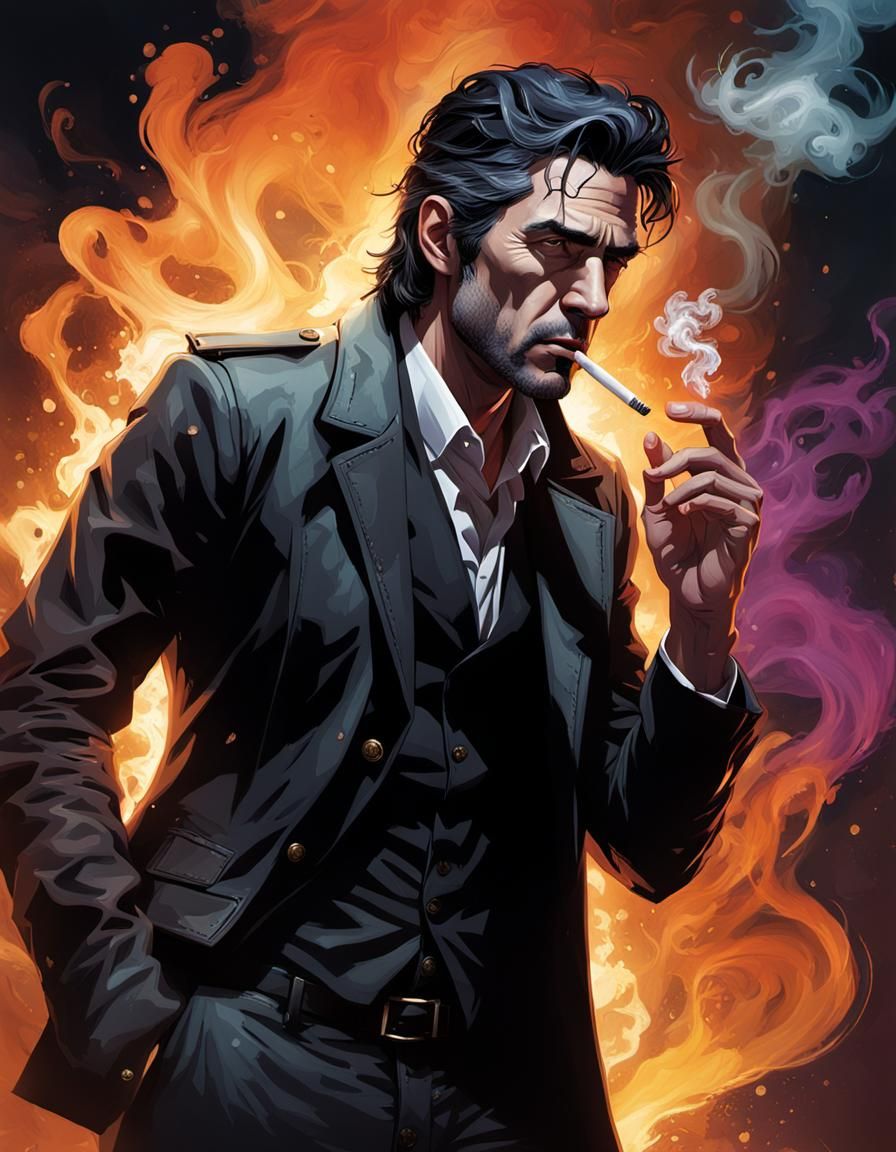 John Constantine Smoking: Hyperrealistic Splash Art