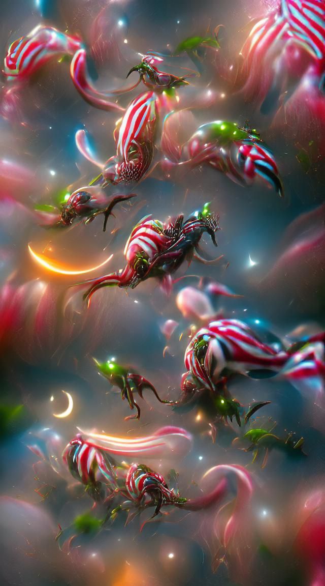 Candy Cane Aliens in Ethereal Fractal Space