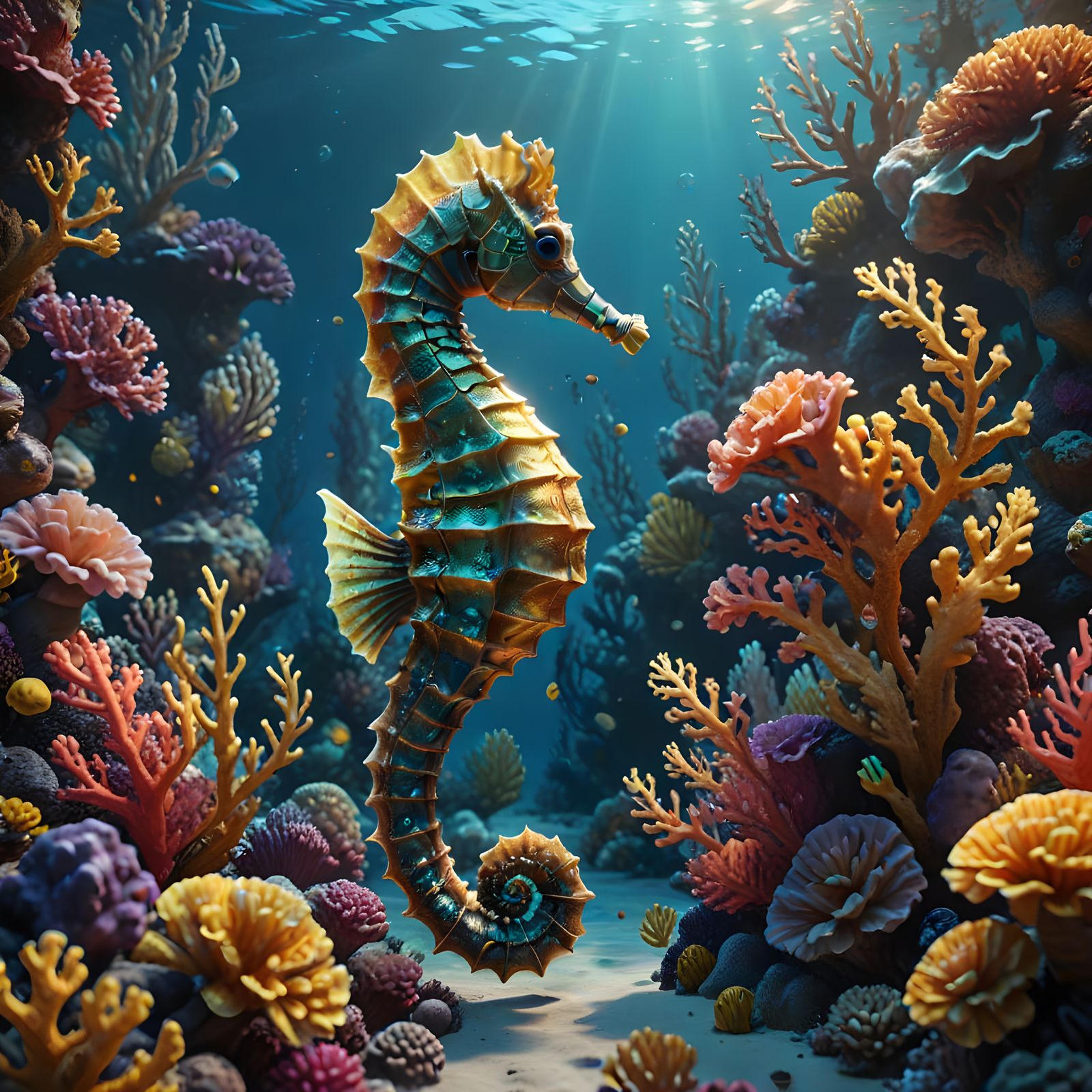 Seahorse in Coral Reef: Detailed Matte Painting