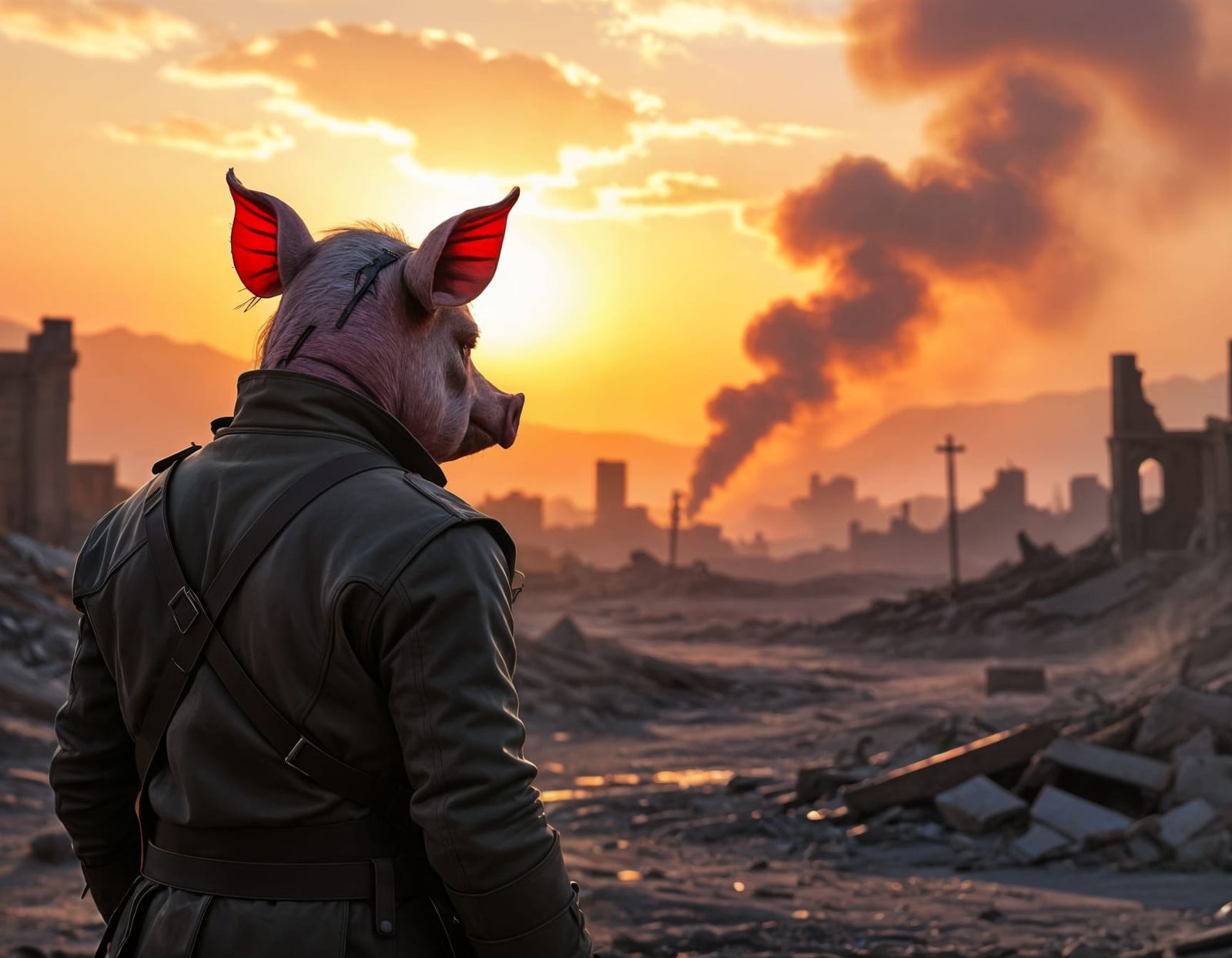 Post-Apocalyptic Pig Man in Rutkowski Style