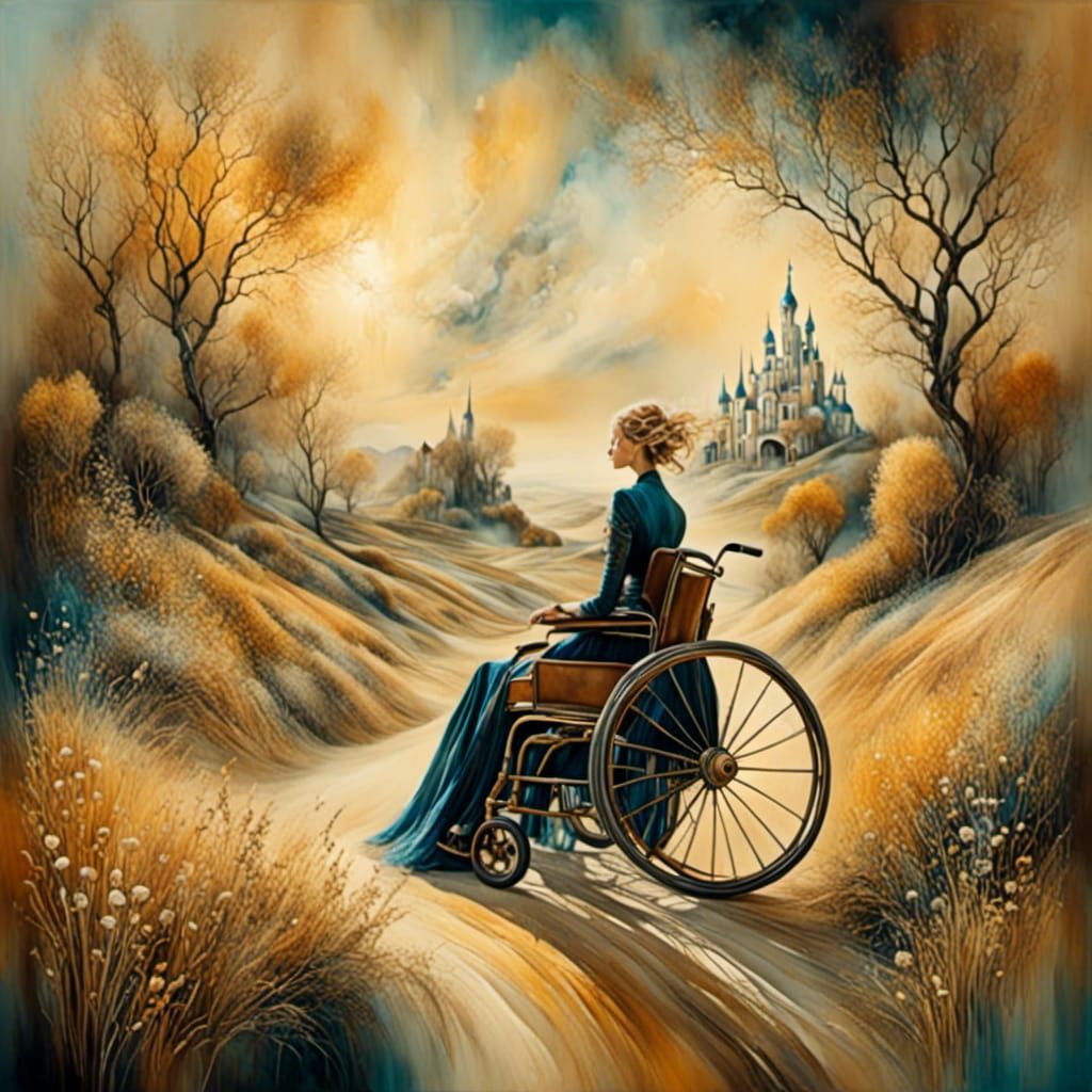 Woman in Wheelchair in Surreal Dreamscape: Impressionistic S...