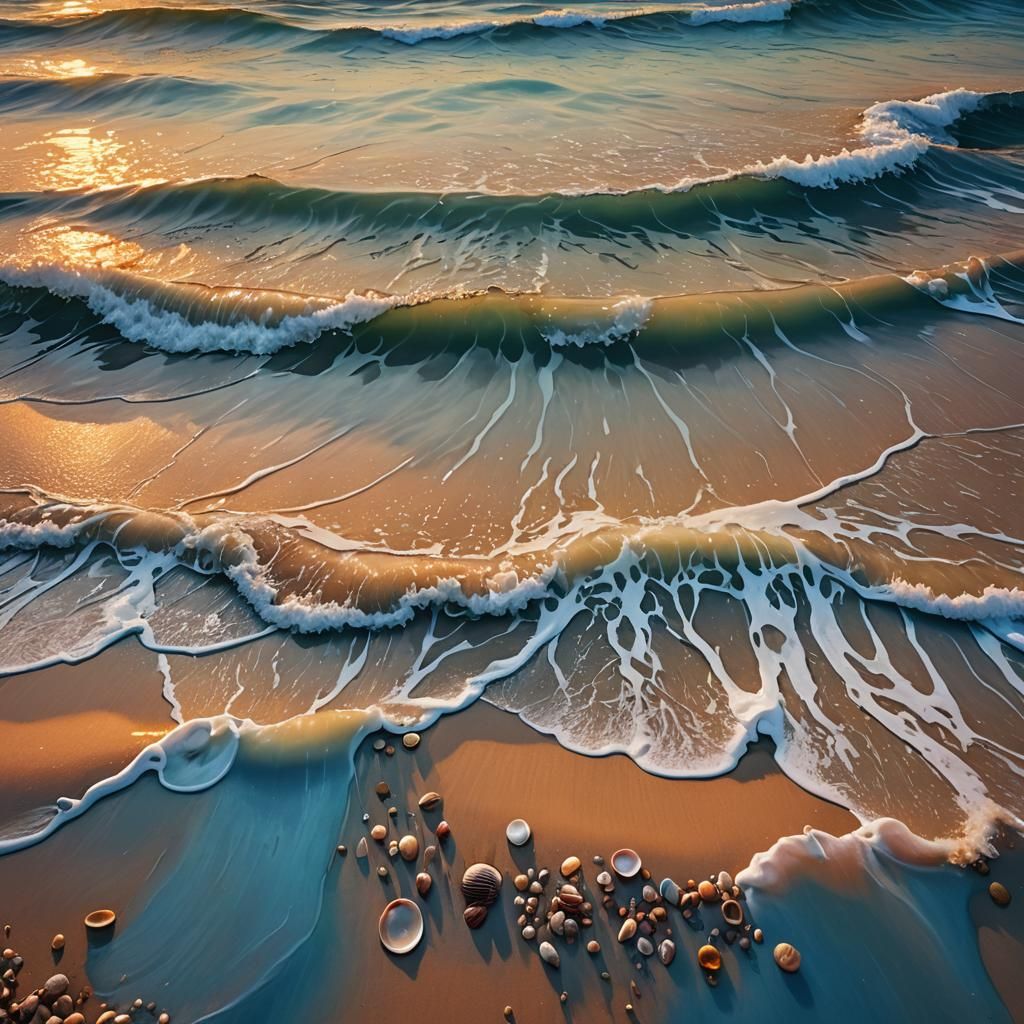 Epic Sunset Seascape with Iridescent Shells