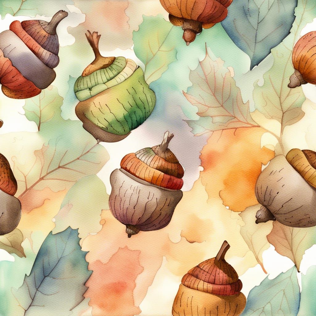 Pastel Watercolor Acorn Abstract Art