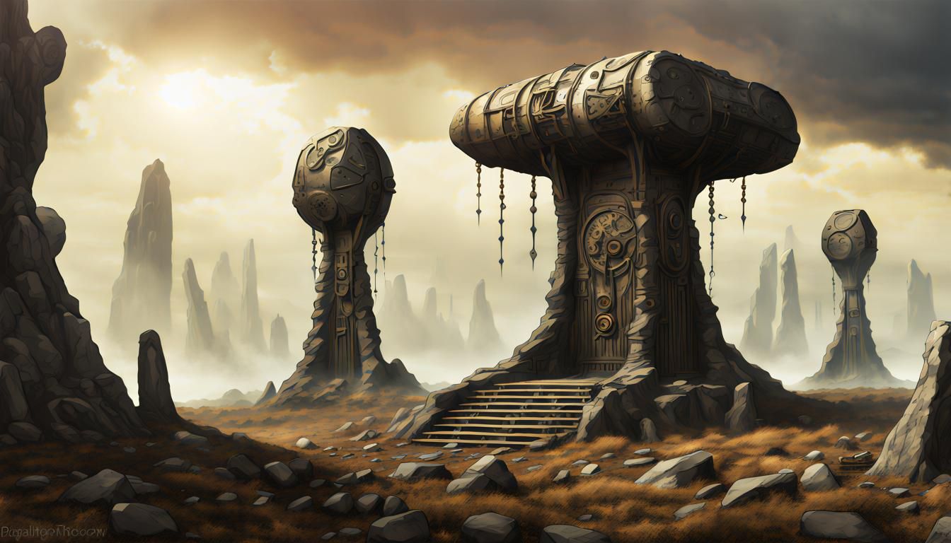 Megalithic monument of prehistoric druidism on a wasted stea...