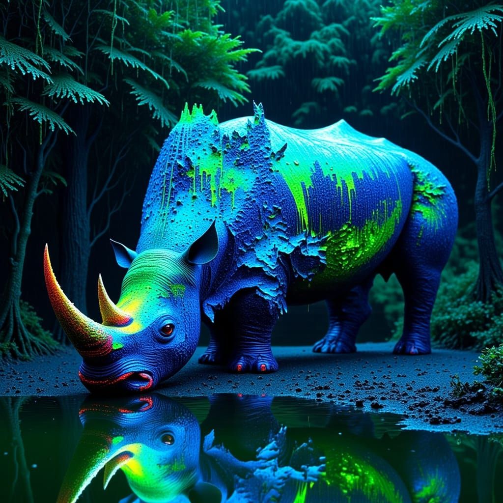 Electric Blue Rhino at Water Hole