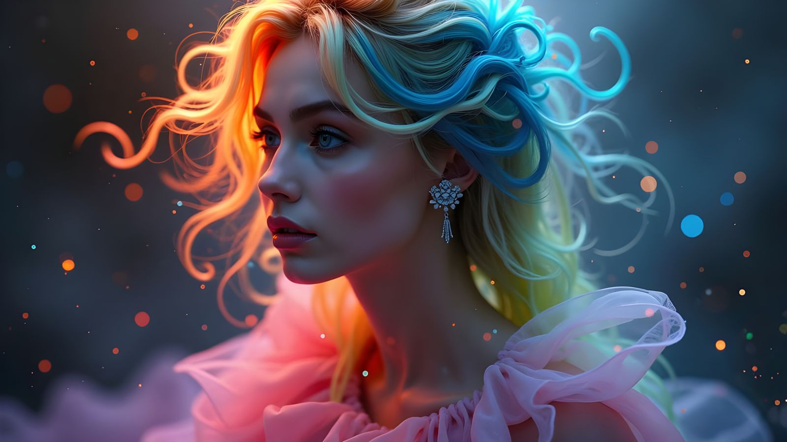 Surreal Cyberpunk Goddess in Rainbow Hues