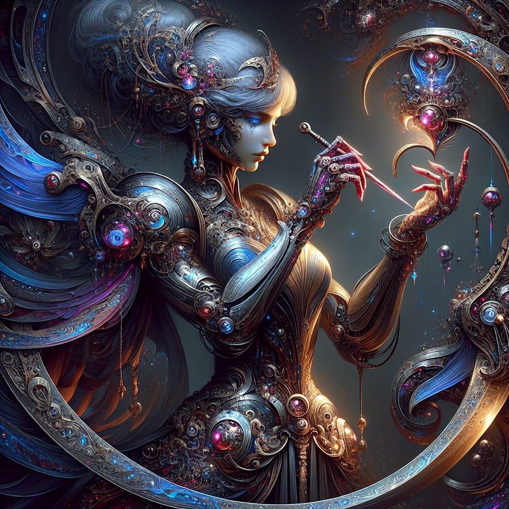 Biomechanical Lady Knight in Fantasy Game Art Style