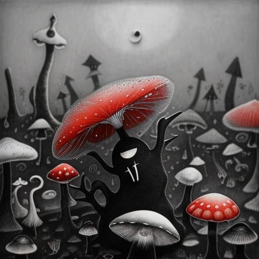 Dreamlike Surrealism in Black and White with Etching Texture