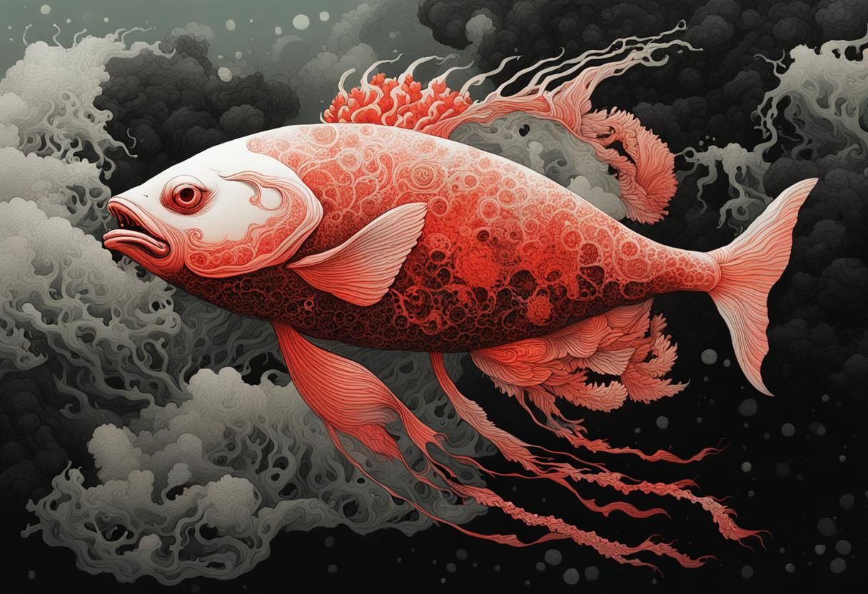 Ethereal Demon Halibut in Japanese Ink Art