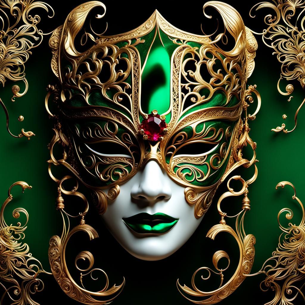 Elaborate Gold and Emerald Mask: Splash Art