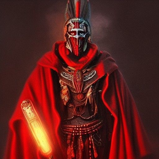 Masked Shaman in Red Cloak, Baroque Style