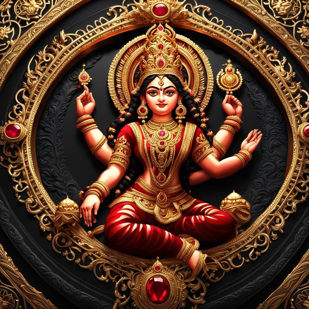 Durga Maa Ruby Ring in Epic 3D Style
