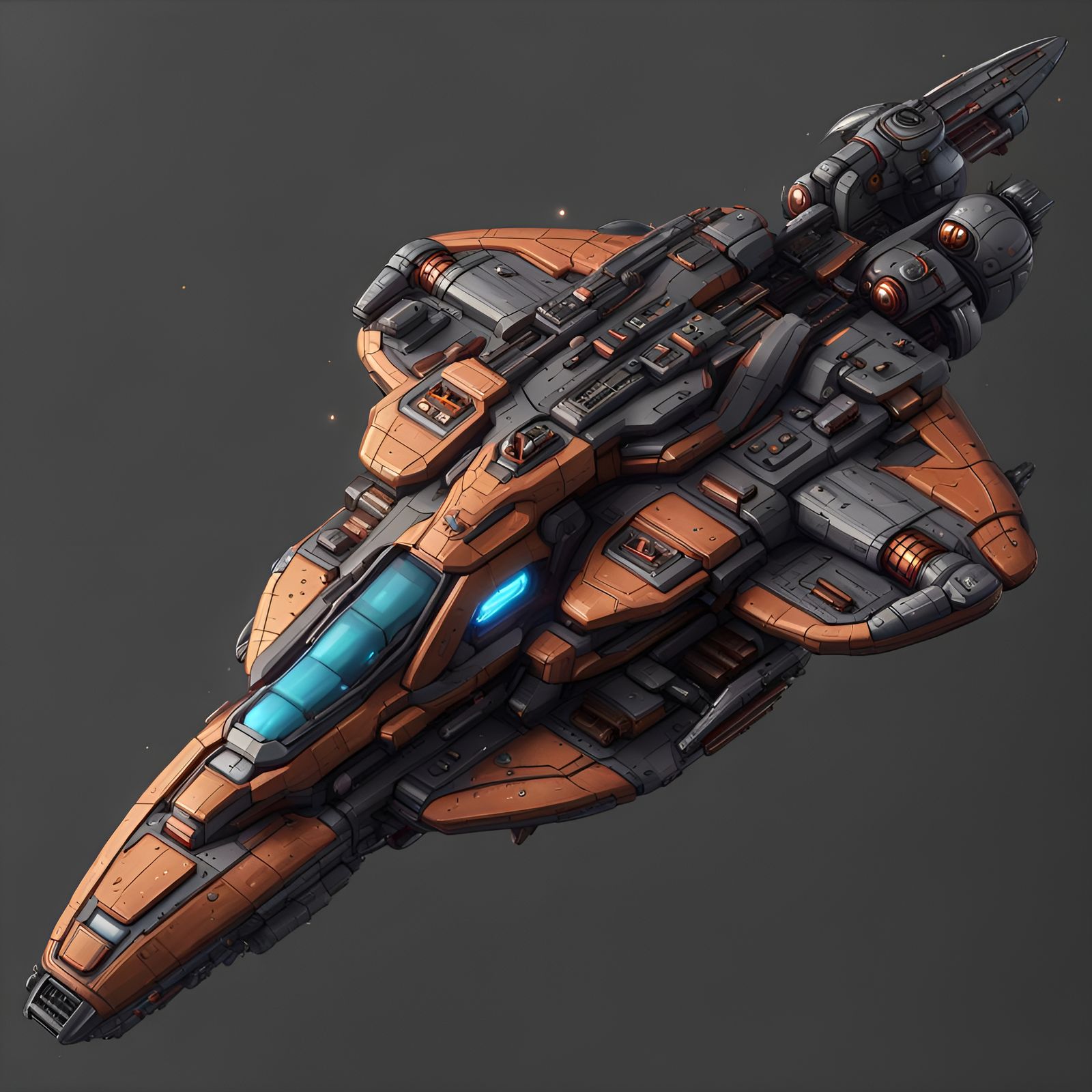 Pixel Art Spaceship Fighter Vessel in Top-Down View