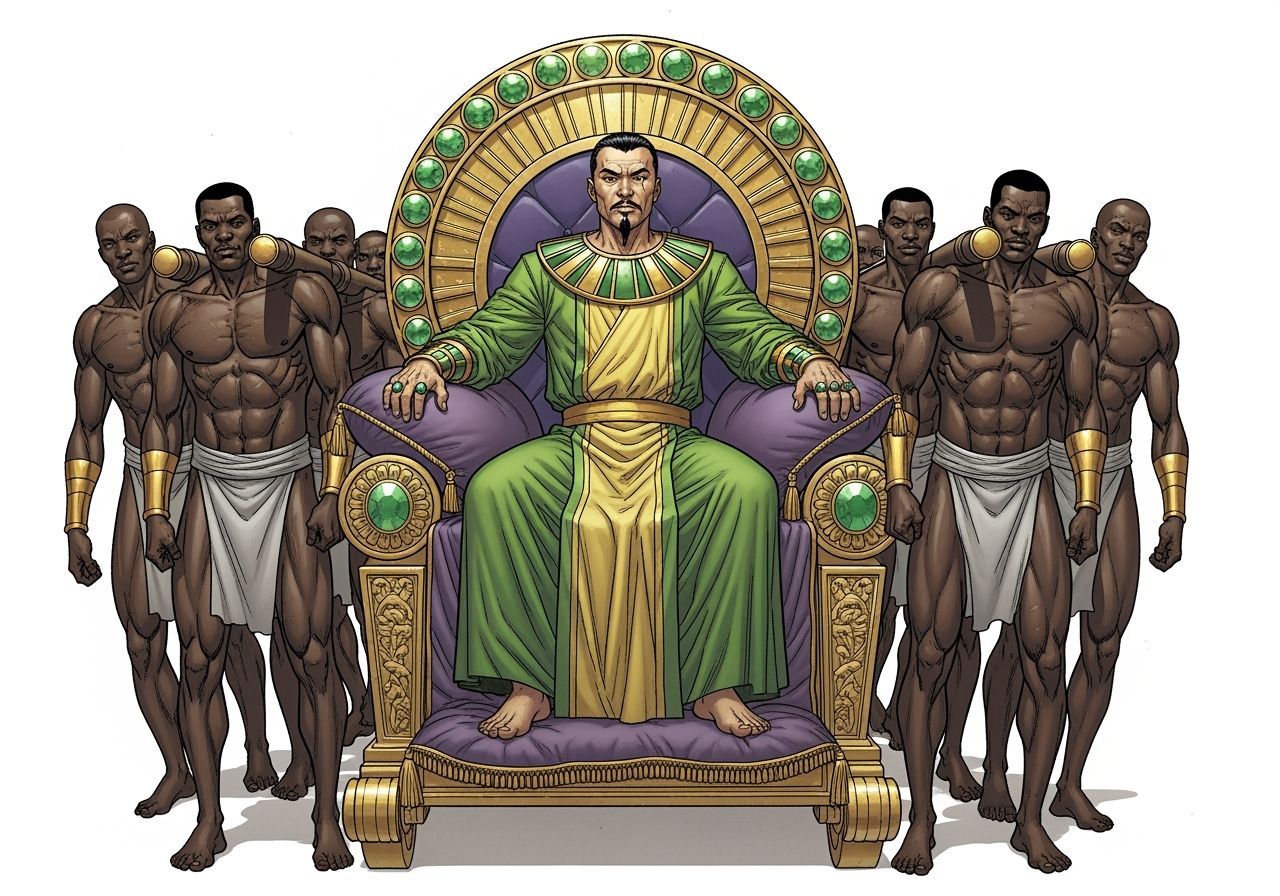 Mandarin on Litter Throne in Marvel Comics Style