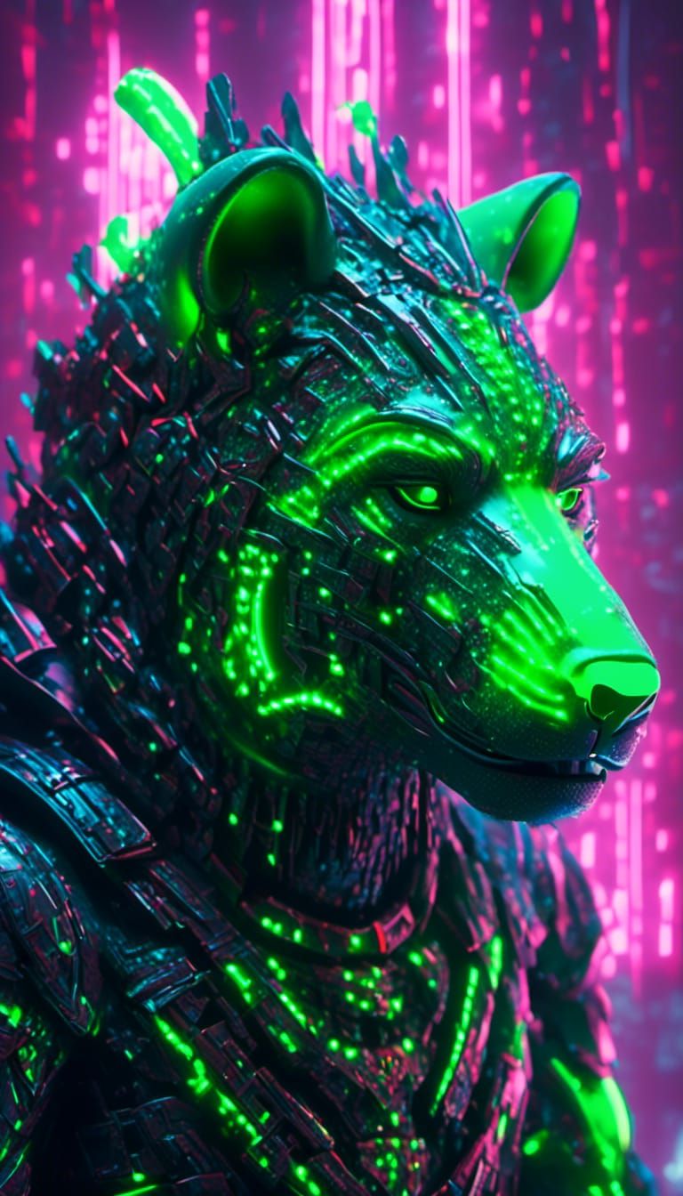 Cute Ghost Bear Portrait in Bioluminescent Green Smoke