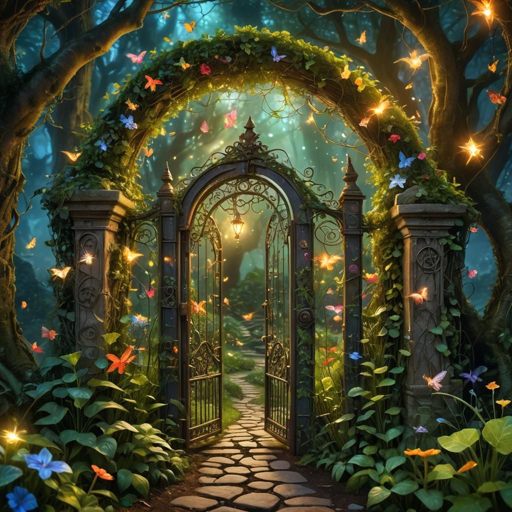 Enchanted Fairy Garden Gate in Hyperrealistic Style