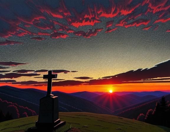 Appalachian Sunset: Linocut Block Print of Mountains