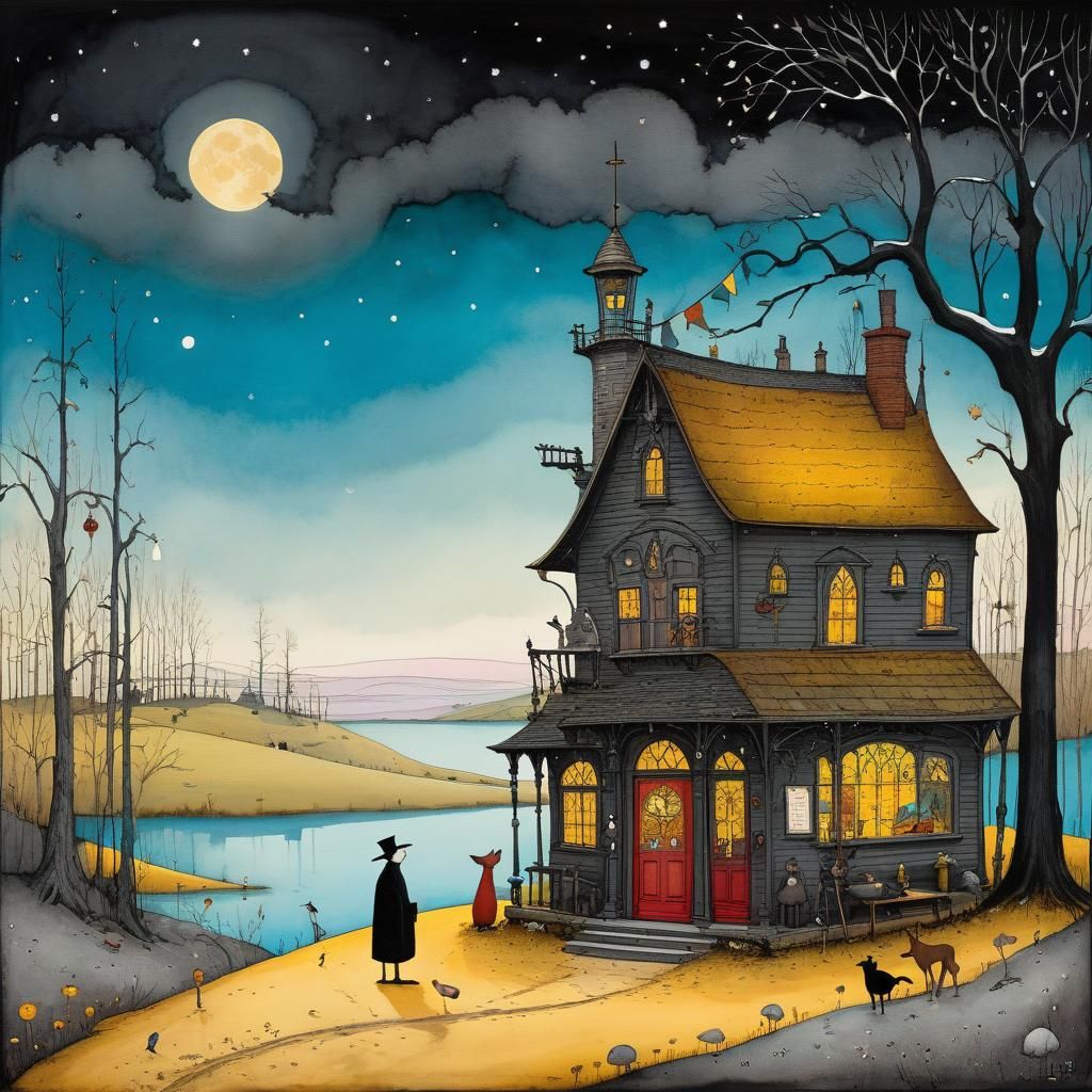 Macabre Ink Drawing of Life and Death