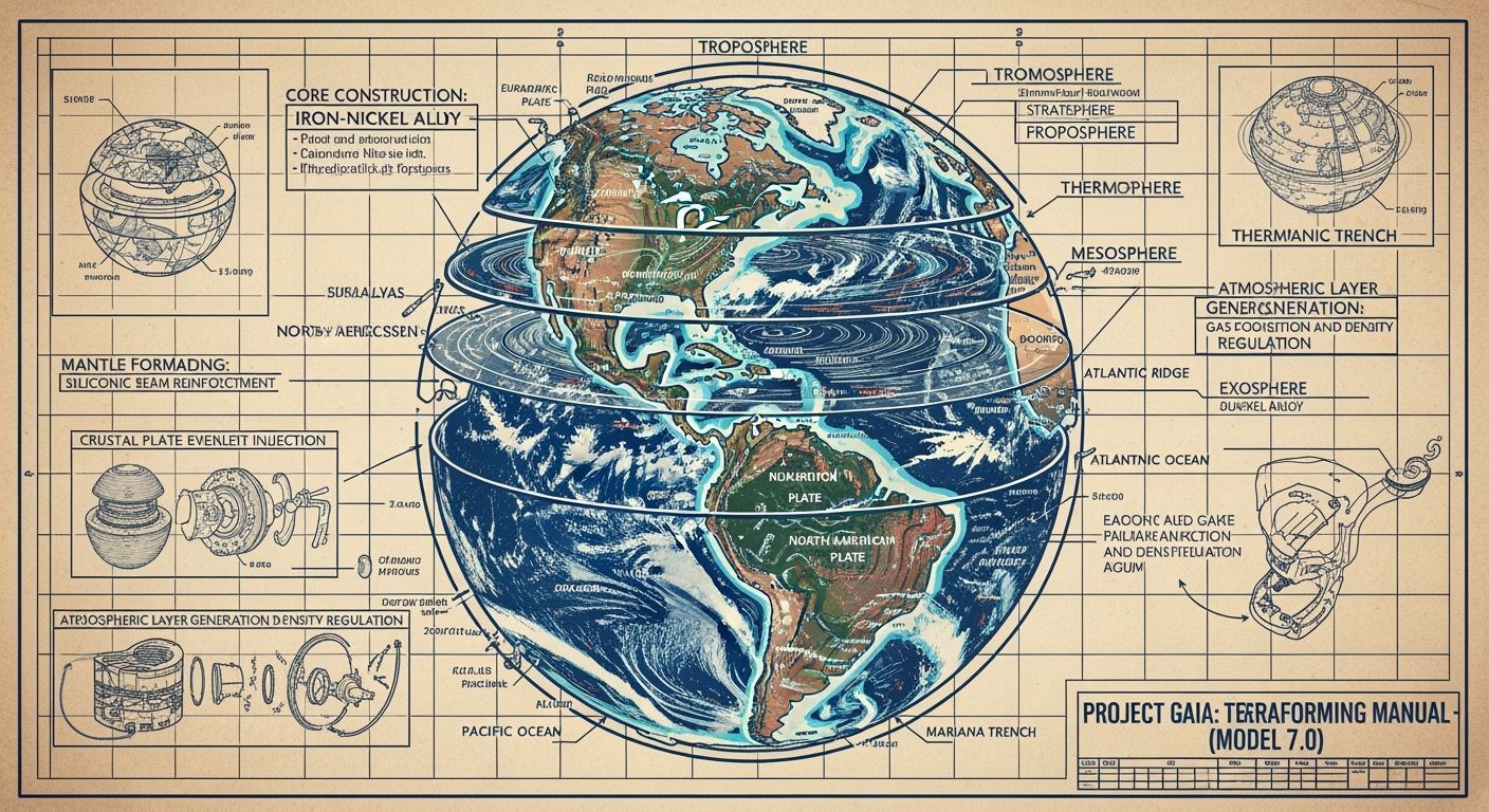 Futuristic Earth Blueprint Schematic in Syd Mead Style