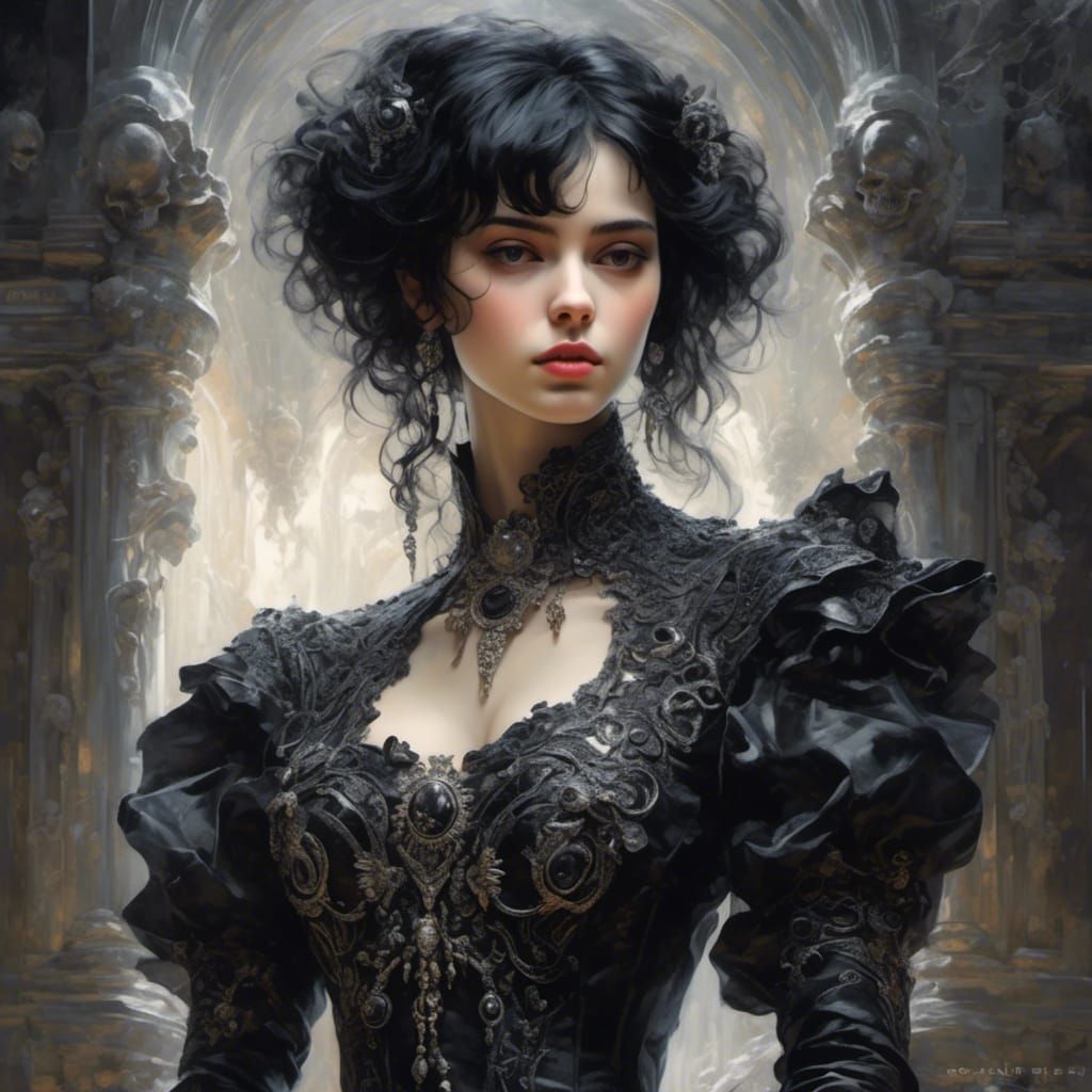 Beautiful Gothic Spanish Girl in White Costume