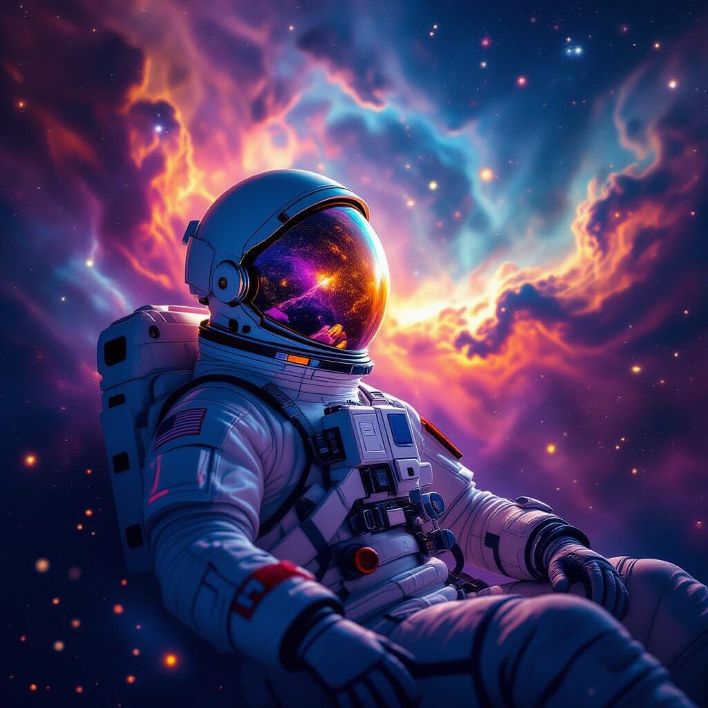Astronaut Adrift in Nebula's Cosmic Ballet