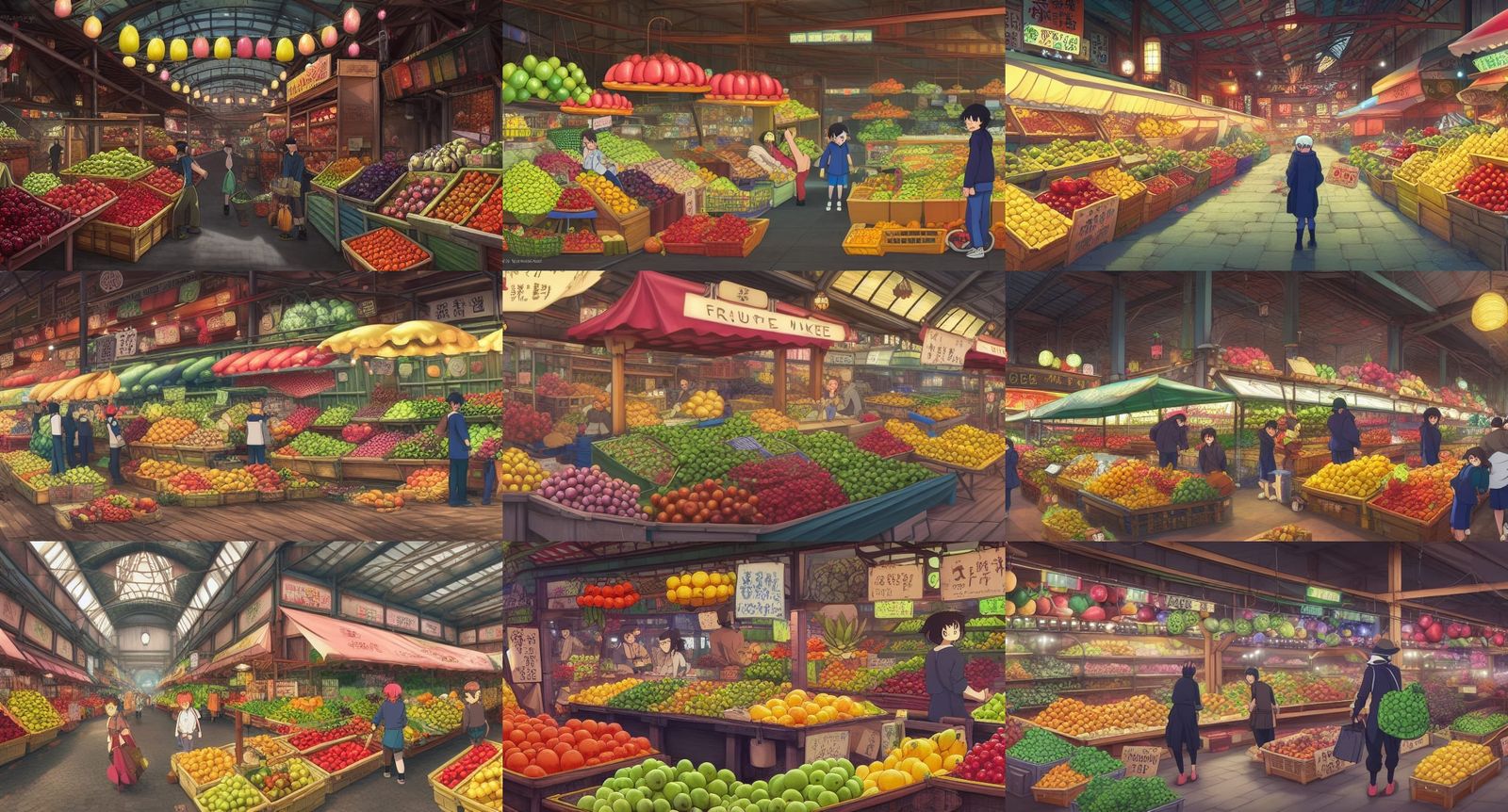 Victorian Fruit Market in Studio Ghibli Anime Style
