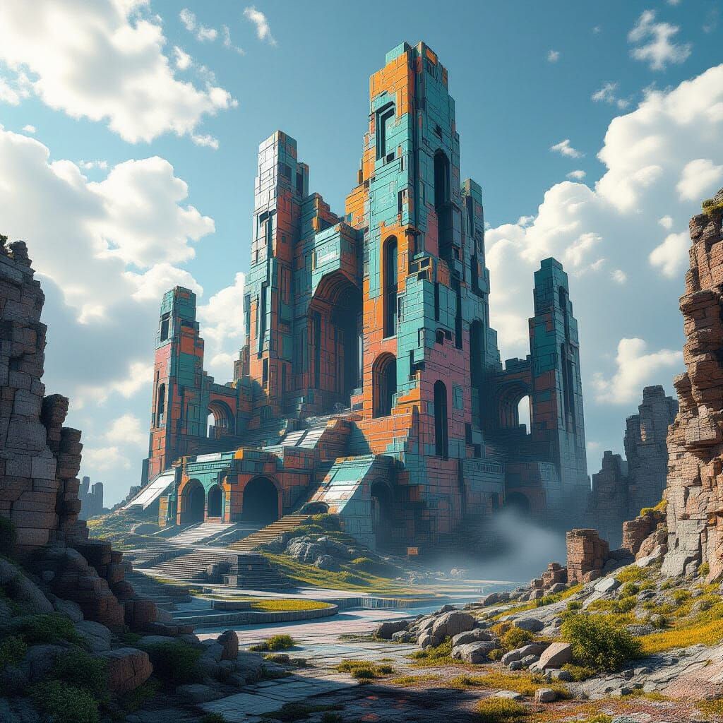 Surreal Sci-Fi Ruins with Mandelbulb Architecture