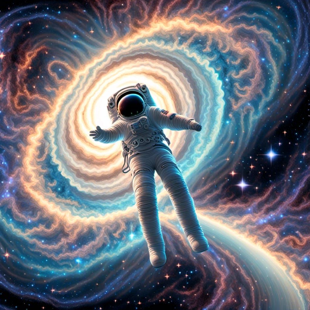 Astronaut Rides Saucer in Zero Gravity