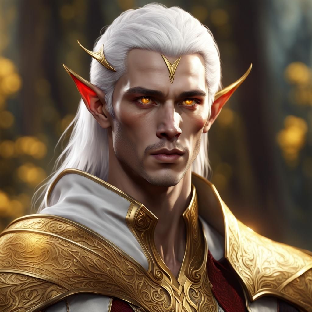 Mystical Golden Elf with Red Eyes, Fantasy Art