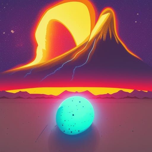 Meteor Crash: Synthwave Neon Retro Art