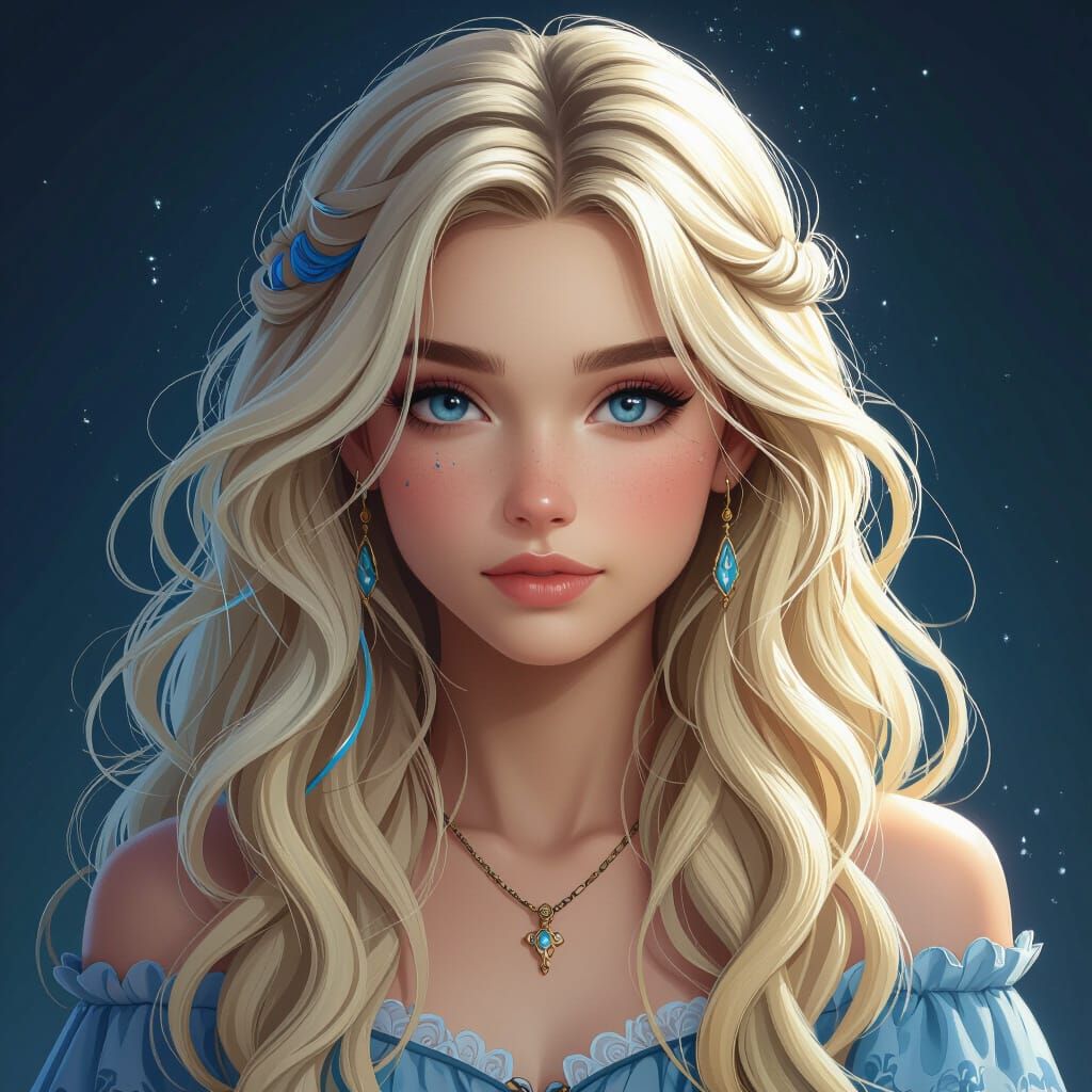Fantasy Concept Art of Blonde Girl with Blue Streaks