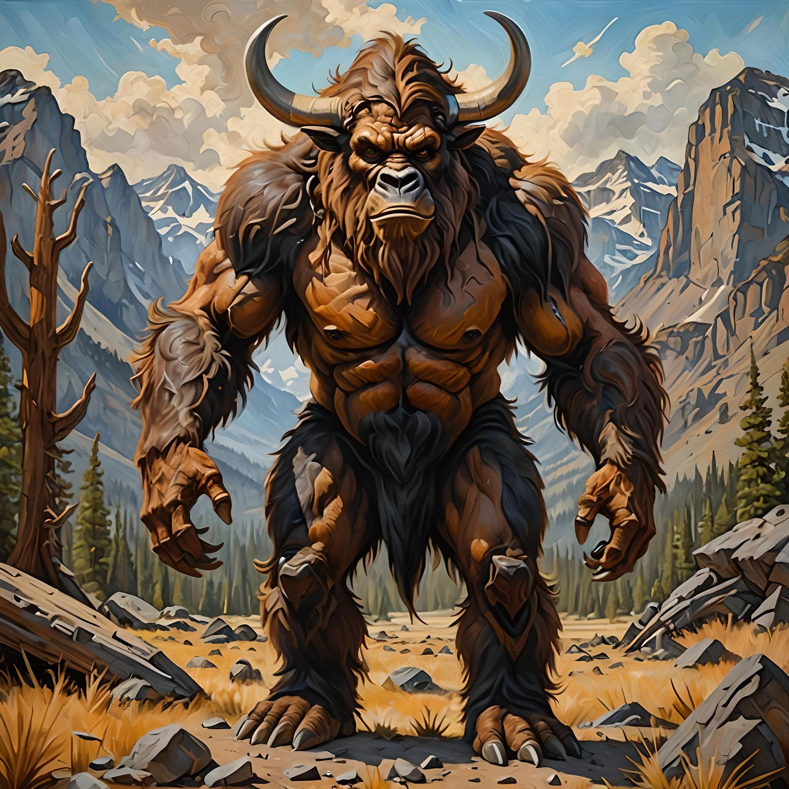 Wild West Minotaur Sasquatch Hybrid Portrait