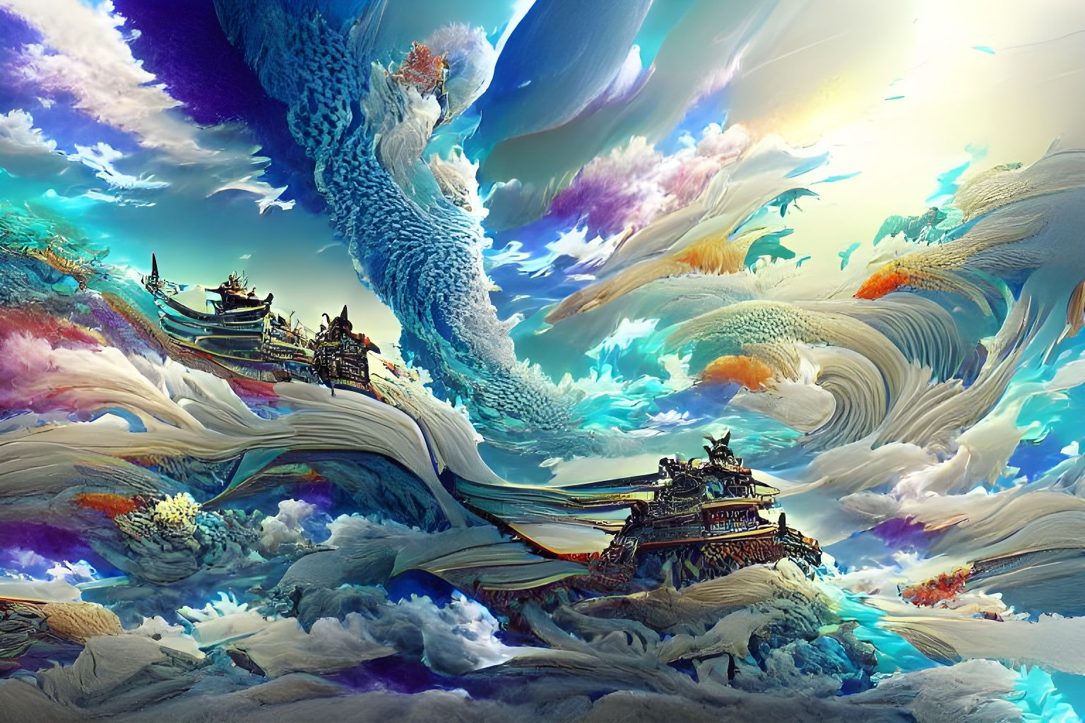 Cyberpunk Dinotopia: Crystal Ocean Landscape in 8K