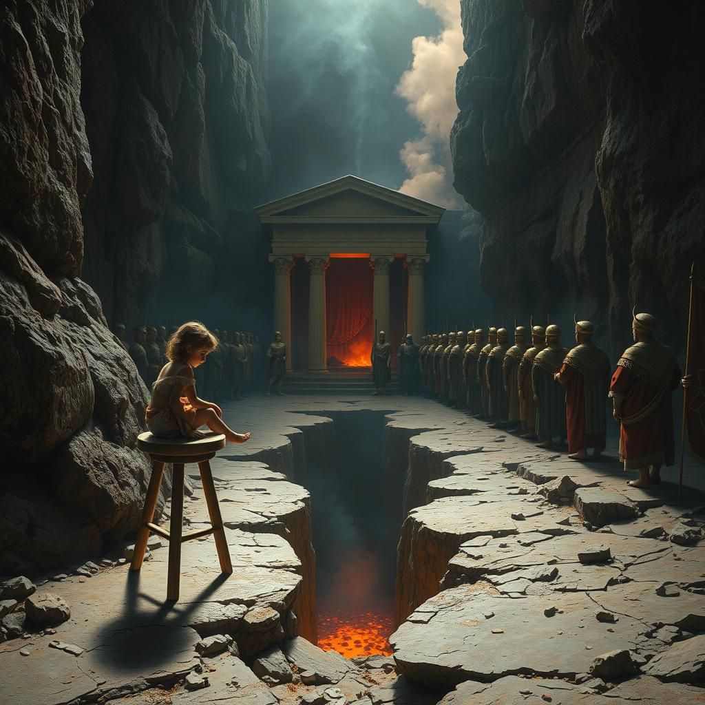 Ancient Greek Oracle in Shadowy Temple