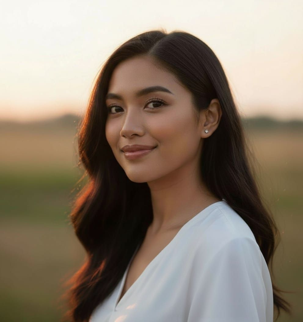 Young Filipina Woman With Almond Eyes and Jet Black Hair