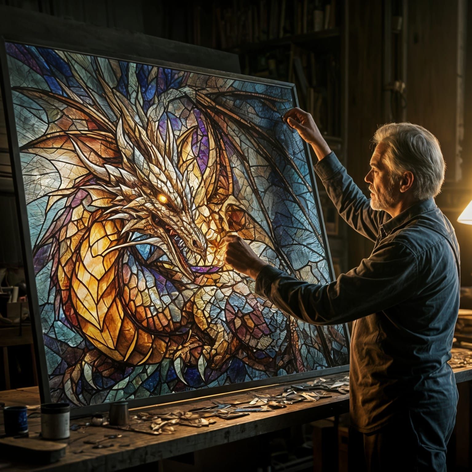 Dragon Stained-Glass Masterpiece in Majestic Aesthetic