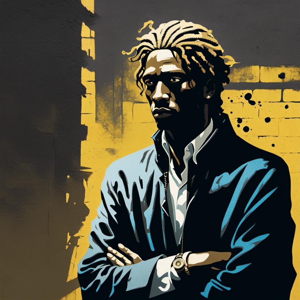 Mysterious Figure in Dark Alleyway: Stencil Art