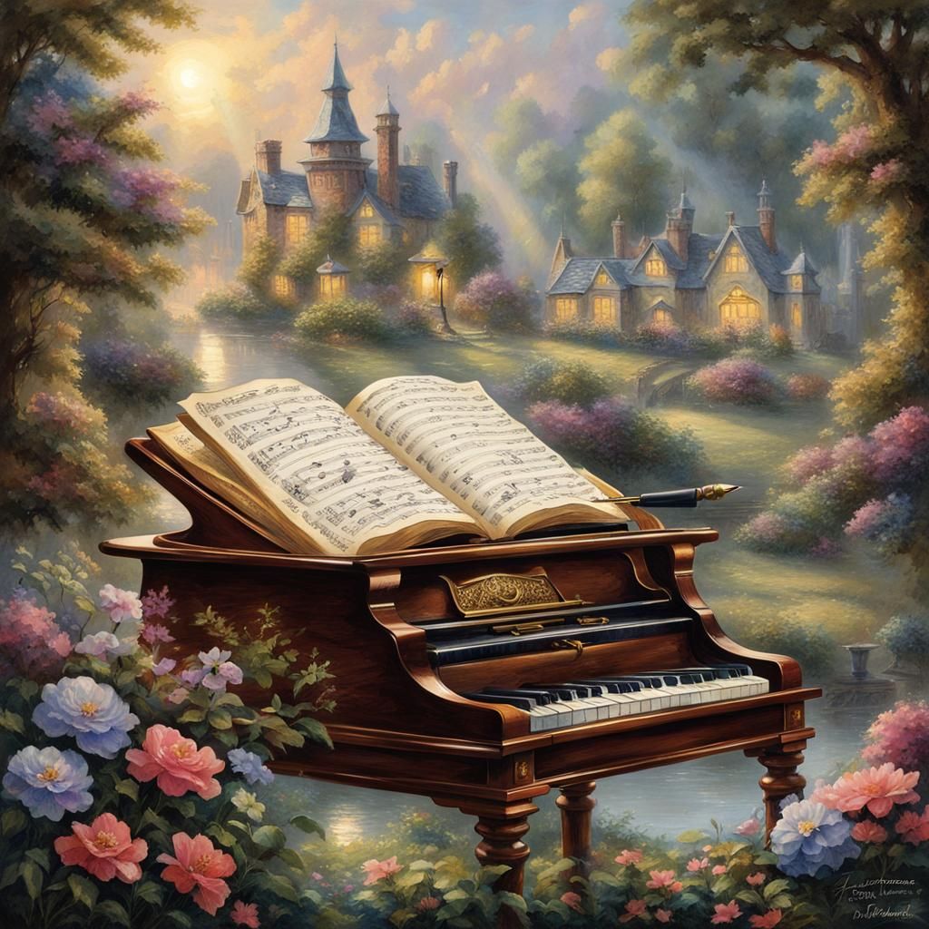 Sheet Music and Fountain Pen in Ethereal Style